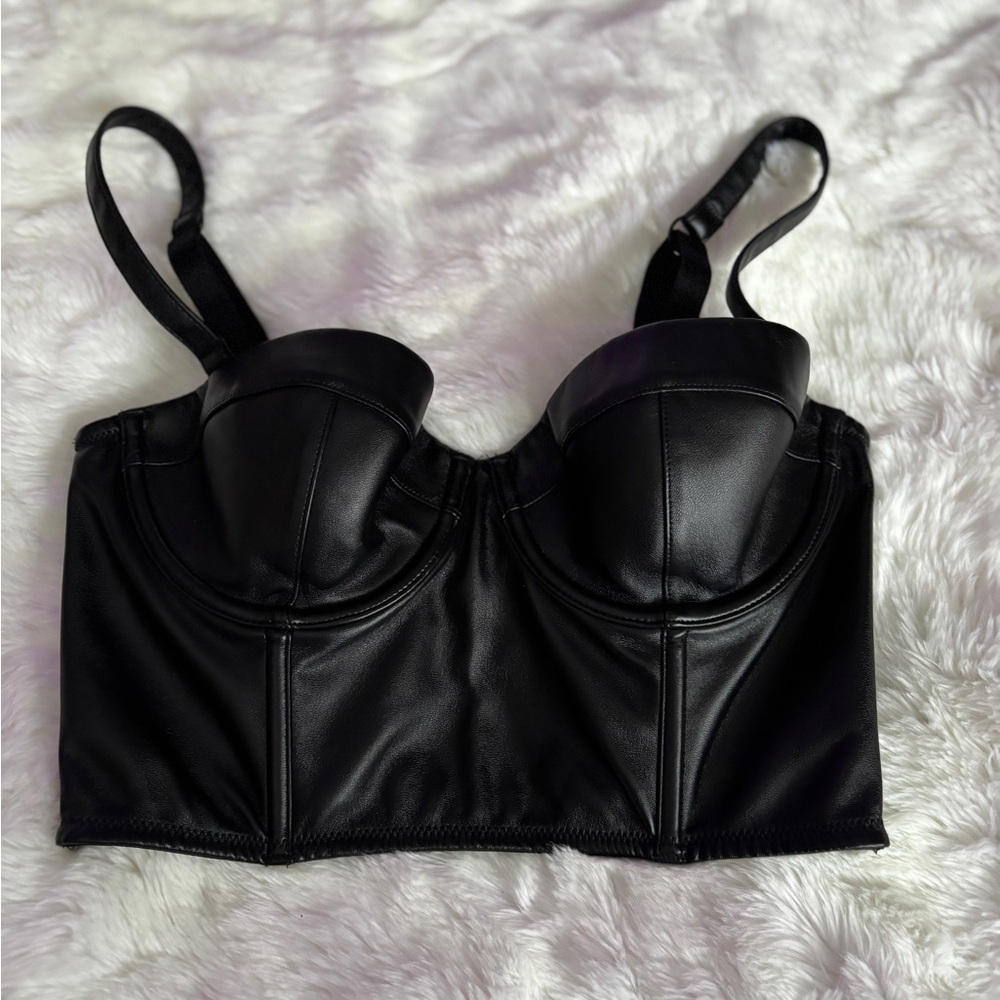 Victoria's Secret Black Leather Longline Bra